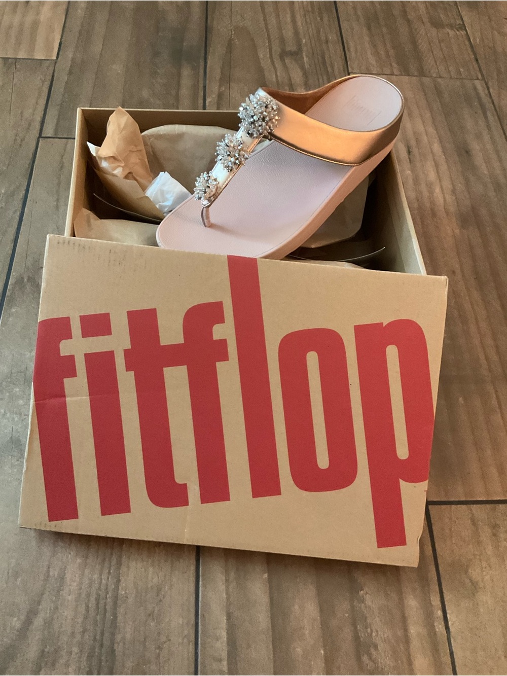 FitFlop Women's Galaxy Embellished Wedge Thong Sandals - Rose Gold Size 10